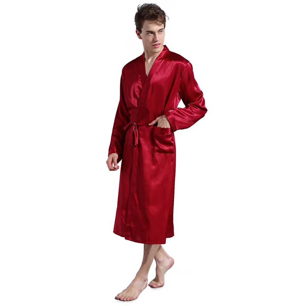 Для мужчин халат летние пижамы моделирование шелк bata hombre одежда с длинным рукавом дома Тонкий пижамы для мужчин Мужская пижама 2019