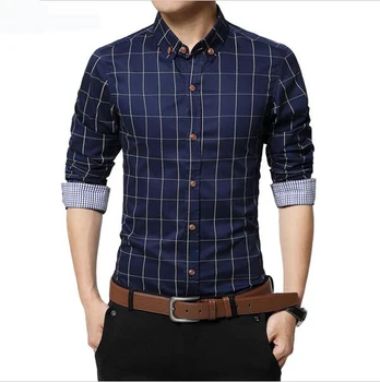 

Loldeal 2018 New Autumn Fashion Brand Men's Slim Fit Men Long Sleeve Shirt Men Plaid Cotton Casual Men Dress Shirts Plus Size