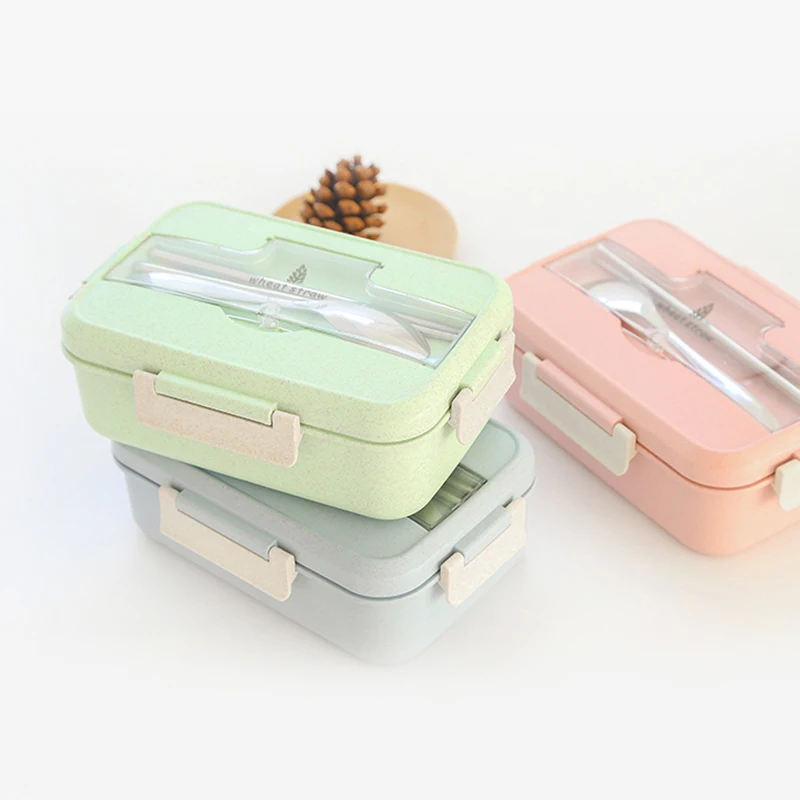 Small Leak-Proof Wheat Straw Lunchbox For Kids Student Food Storage Container Japanese Plastic Bento Lunch Box Accessories Set