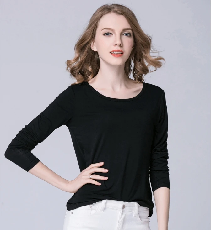 

Plus Size Women Autumn Winter Casual Solid Long Sleeve T shirts Solid Casual Shirts Top Modal Black Gray White