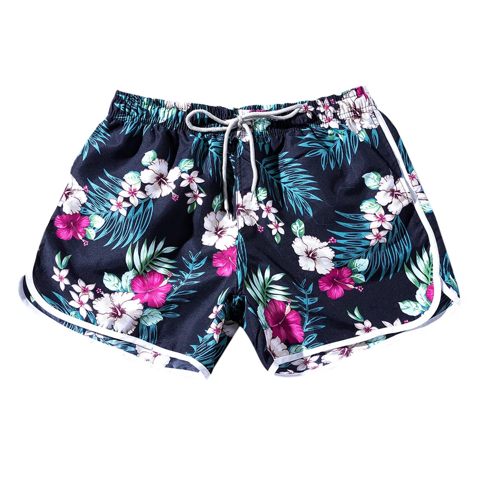 Feitong Лето 2019 г. для женщин Этническая Стиль пляжные цветочные шорты в стиле бохо мужские шорты для купания никель Mid эластичный пояс синий