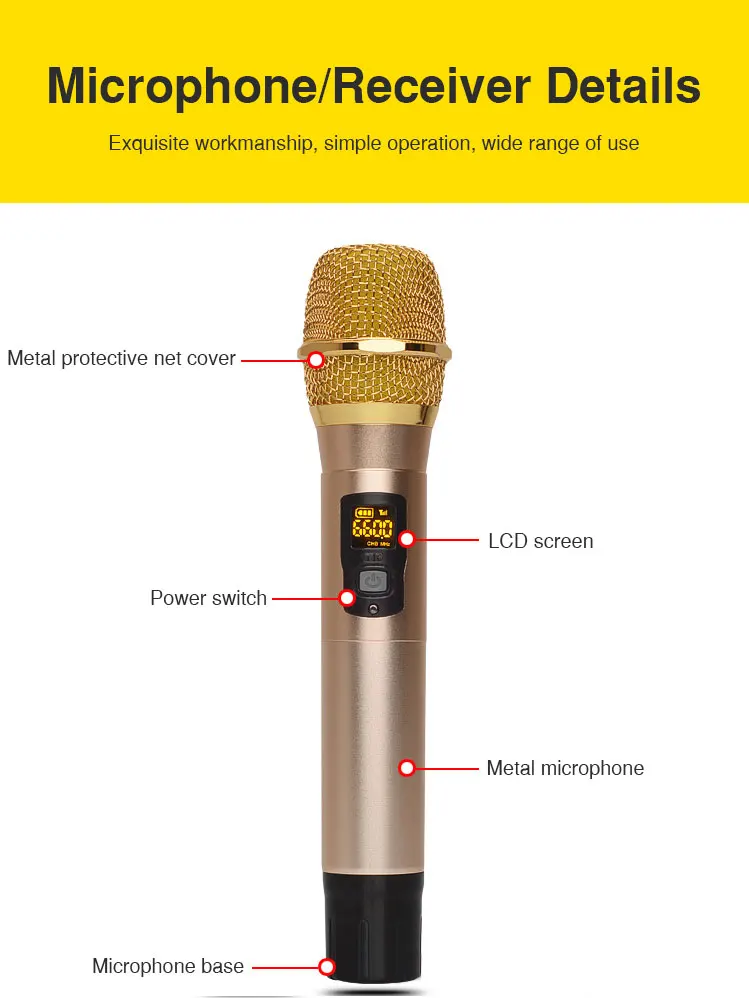 Handheld UHF Wireless Microphone 1 way Metal Karaoke Microphone mic studio microphone for computer PC camera with Receiver (19)