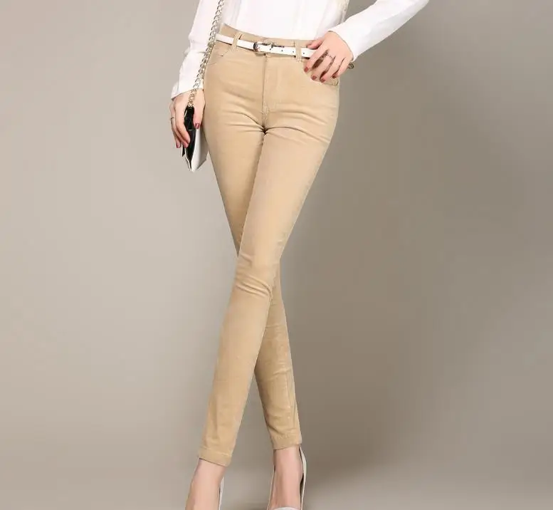  Spring and autumn new cotton corduroy feet pants women high waist stretch pencils leisure trousers