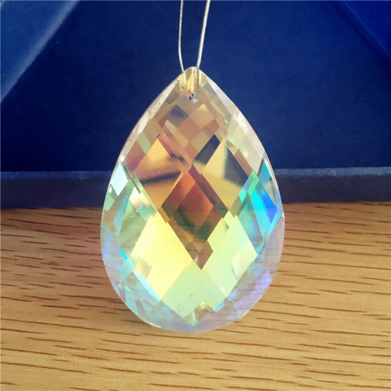 

10pcs/Lot 63mm AB Color Crystal Chandelier Pendants Almond Shape Grid Hanging Drop For Dining Room Bar Lighting Decoration