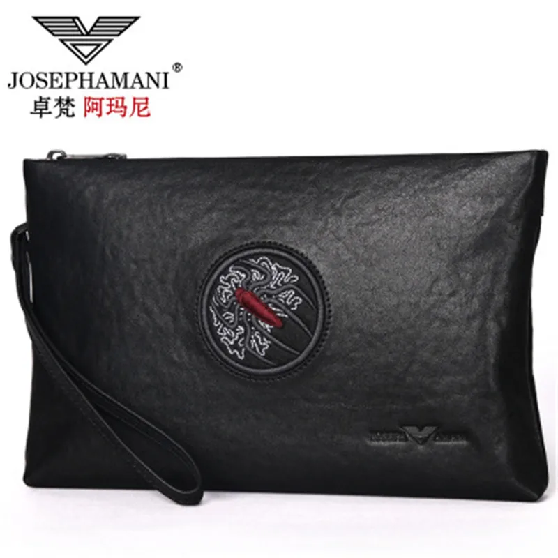 

Embroidery patterns Top cowhide Luxury Brand Men's Handbag Day Clutches Bags For Phone High Quality Hand bag Large Capacity