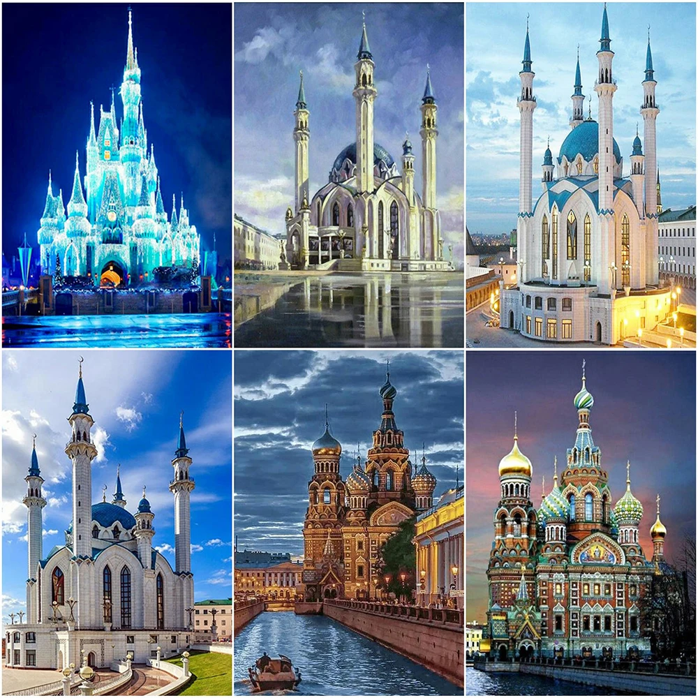

EverShine Diamond Painting Mosque Full Square Diamond Embroidery Scenery Cross Stitch Diamond Mosaic Art Home Decoration