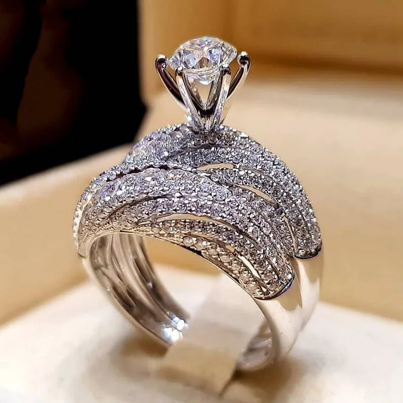 

Dazzling Silver Natural Jewelry White Ring Bride Wedding Engagement Jewelry Ring Size 5 6 7 8 9 10 11 12 Dropshipping