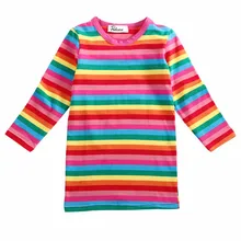 Милые радужные платья для девочек весенне-осеннее платье в полоску для маленьких детей мини-платье с длинными рукавами От 2 до 7 лет