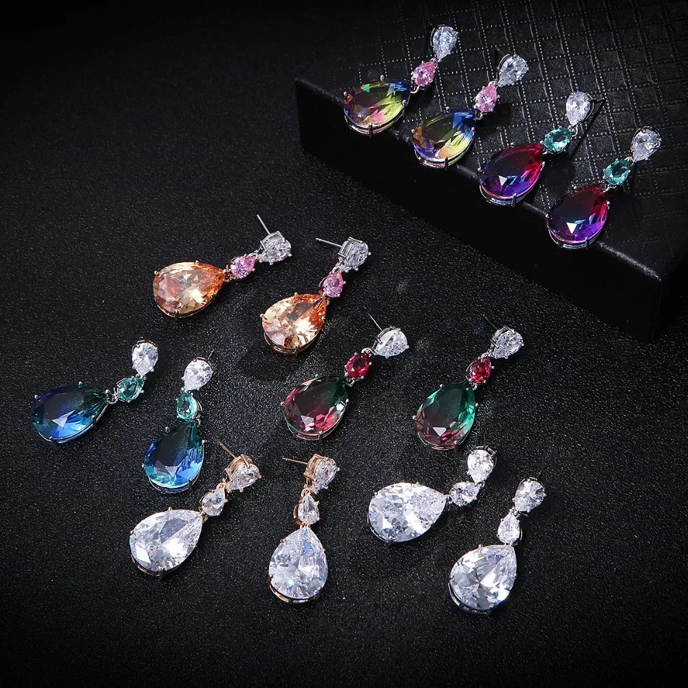 

Luxury Water Drop Long Dangle Earrings For Women Wedding Cubic Zircon Crystal CZ Dubai Bridal Earrings Fashion Jewelry E0029