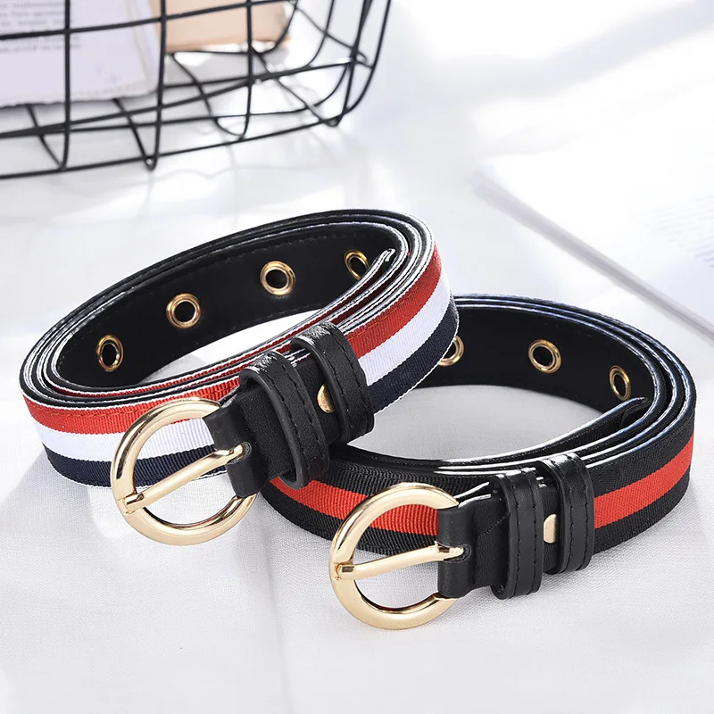 ladies belts for dresses Women Canvas Waist Belt Striped Pin Buckle Red White Blue Patchwork Casual Belts ceinture femme ceinture femme de marque luxe white belt womens