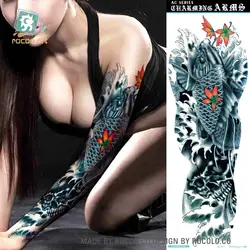 AC-011/2016 Новый высокое качество крутой Экстра большой временный тела татуировки Поддельные Синий большая рыба с цветком полная рука