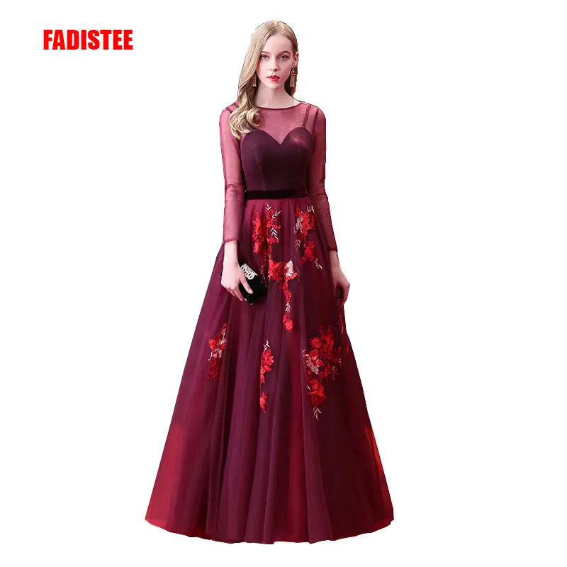 

FADISTEE New arrival Prom Dresses Long dress Vestido de Festa A-line appliques tulle evening dresses party tulle full sleeves