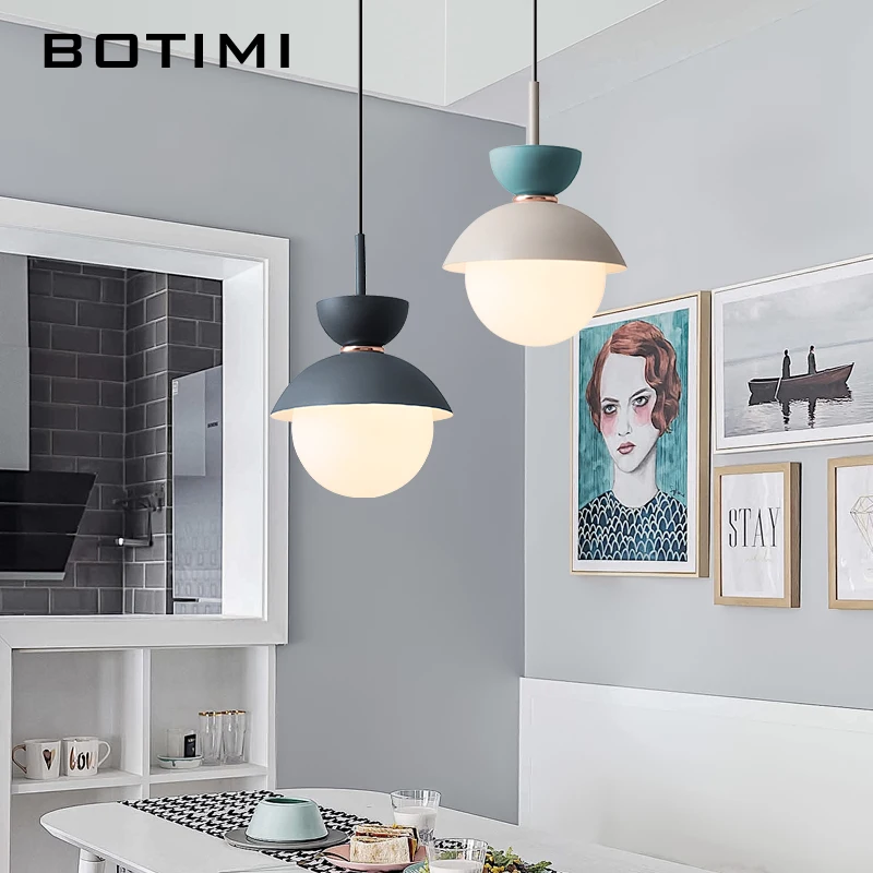 BOTIMI Modern LED Pendant Lights With Glass Lampshade For Dining Room Colorful Restaurant Hanging Kitchen Lighting Fixtures