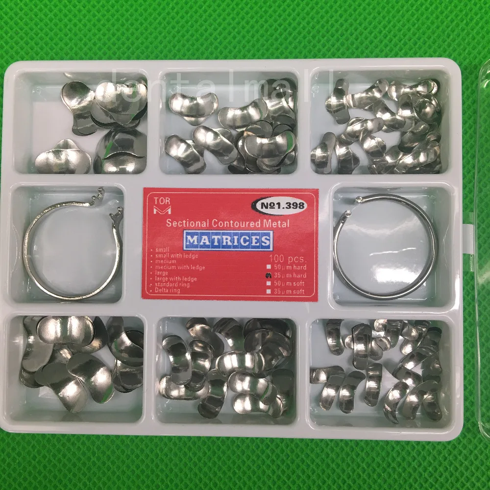 

100Pcs Full Kit Dental Matrix Sectional Contoured Metal Matrices No.1.398 + 2 Rings