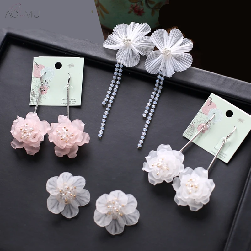 

AOMU Beach Vacation Acrylic Big Flower Petal Long Drop Earrings For Women Resin Crystal Cloth Flower Earring Jewelry Bijoux Gift