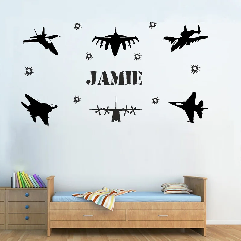 Personalized Army Fighter Jet Planes Wall Stickers for Nursery Kids