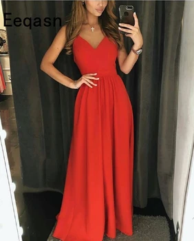 

Sexy Red Satin Evening Dresses Backless Prom Dresses 2019 V Neck Custom Evening Gowns Prom Party Dress Cheap Abiye