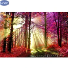 Kufwkey 5D DIY Алмазная картина на заказ Кристалл Алмазная вышивка крестиком солнце в лесу декоративное домашнее Вышивание