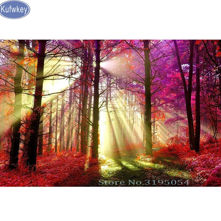 Kufwkey 5D DIY Diamond Painting custom Crystal Embroidery Cross Stitch forest sunshine Needlework Home Decorative | Дом и сад