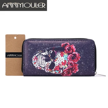 

Fashion Women Wallet Pu Leather Long Size Purse Skull Print Clutch Bag Female Coin Card Holder Dollar Bag Zipper ID HolderPocket