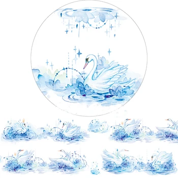 

1 Pcs Kawaii Blue/Pink Swan Lake Washi Tape Stationery School Supply Decoration Paper Papelaria Masking Tape
