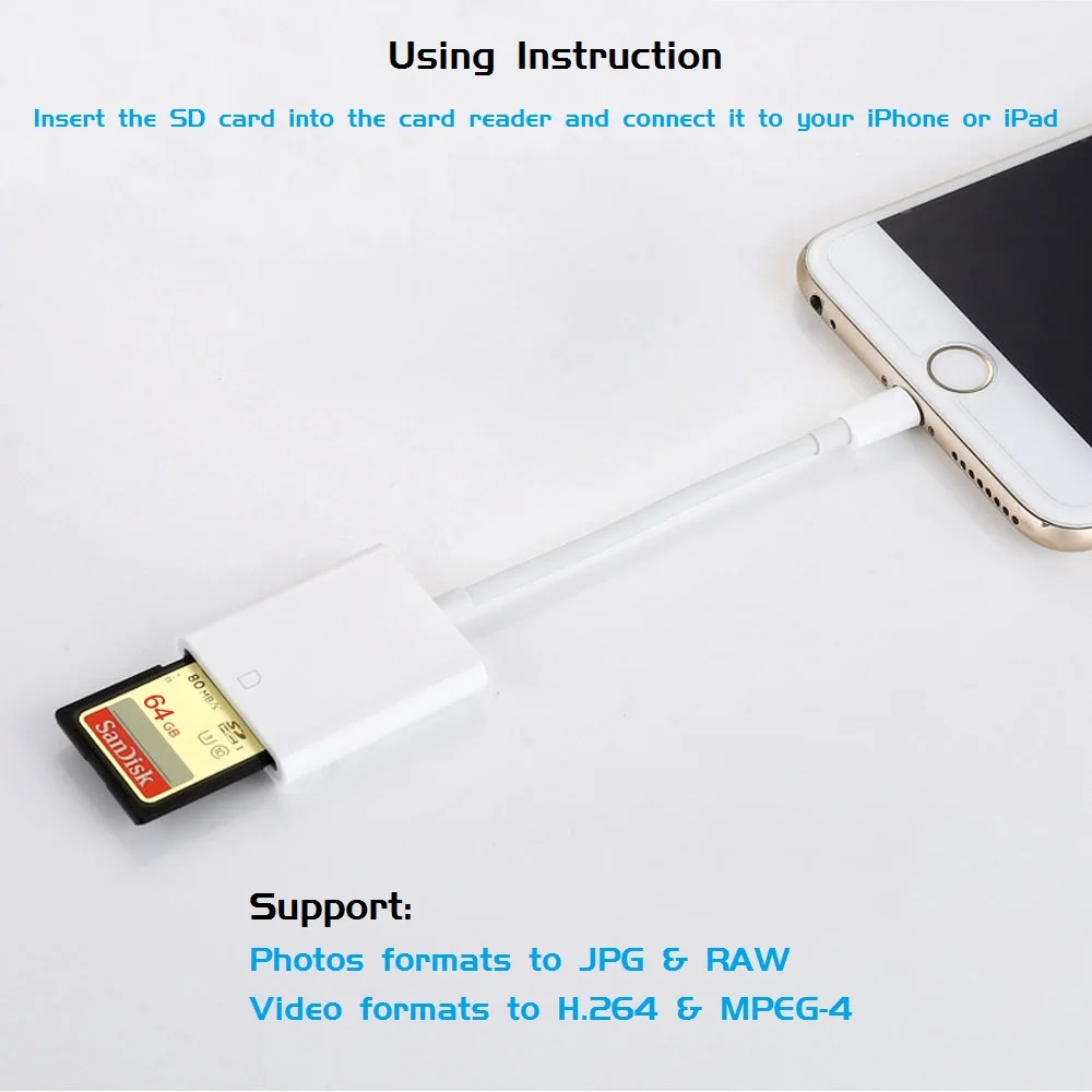 SLR Camera SD OTG Card Reader For Lightning Conversion Kit No APP Need Photos Videos Converter 5