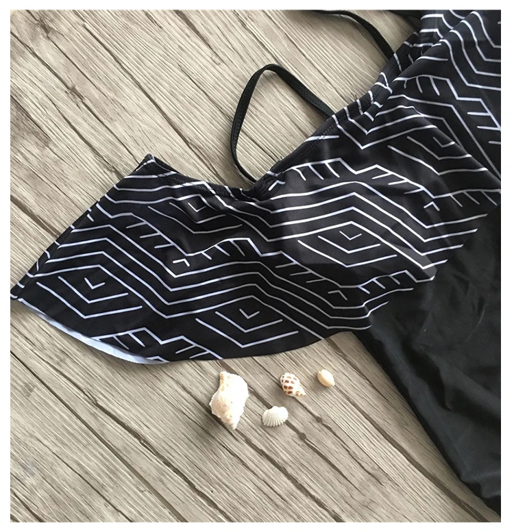 One shoulder stripe black bikini_05
