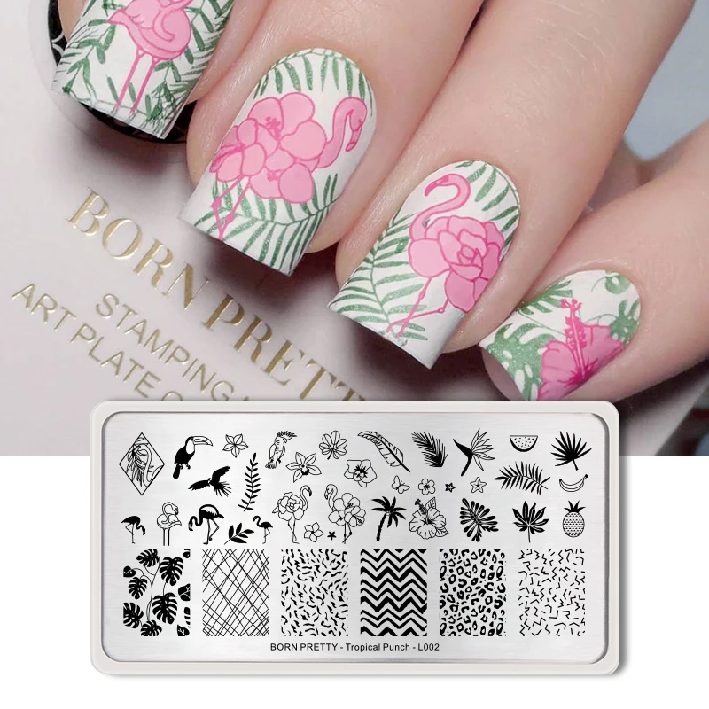 

BORN PRETTY Flamigo Tropical Nail Stamping Plate Fruit Punch Pattern Rectangle Template Nail Stamp Image Plate