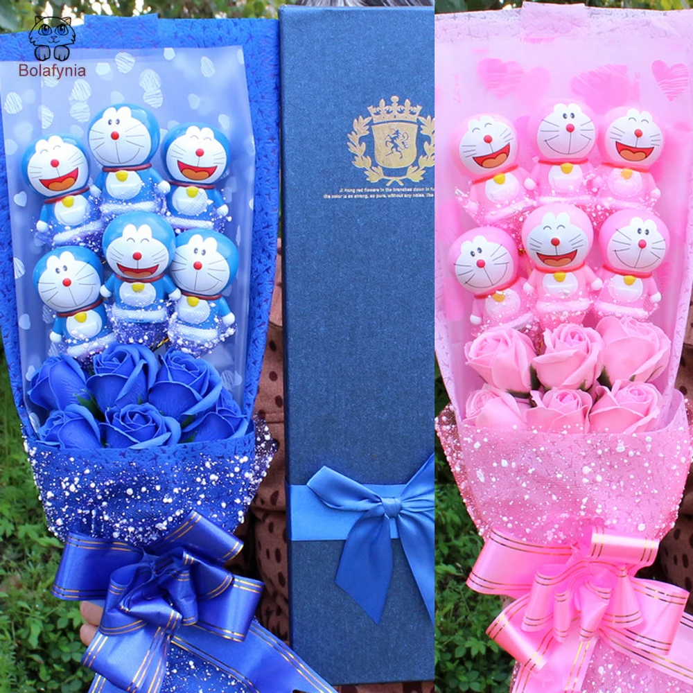 

BOLAFYNIA cartoon Doraemon Soap flower toy bouquet for birthday valentine gift toy