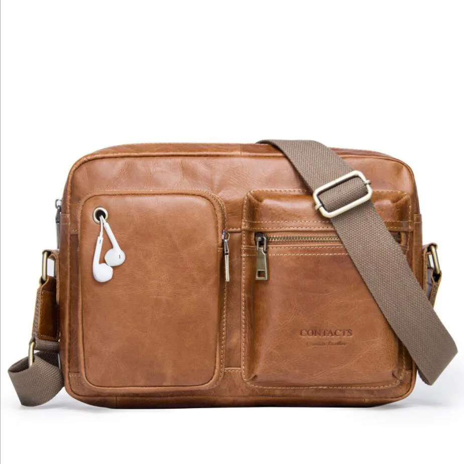 

New Vintage Men's Bag Genuine Leather Men Shoulder Crossbody Bags Male Casual Messenger Satchel Sac Messenger pour hommes