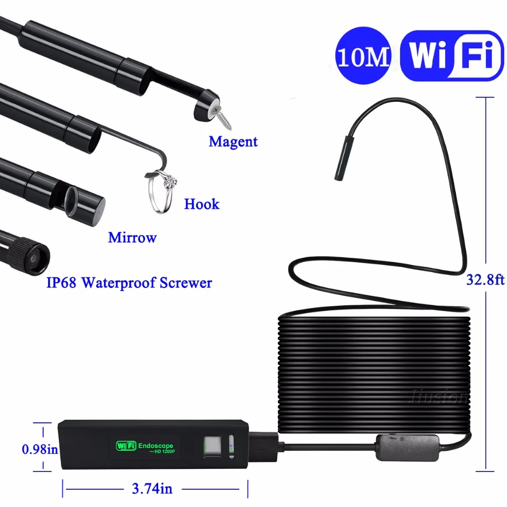 Wifi USB цифровой эндоскоп Полужесткий кабель HD 1200P для iphone samsung Android Mac оконная камера IP68 Водонепроницаемая камера