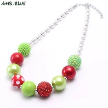 MHS. SUN/рождественское дизайнерское ожерелье с бусинами для маленьких детей, красный/зеленый праздничный стиль, массивное ожерелье из жевательной резинки для маленьких девочек