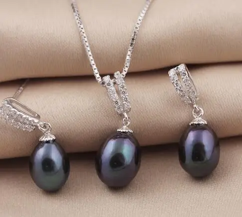 Selling Jewelry>>> Solid 925 Sterling Silver Jewelry Set For Women Real Freshwater Black Pearl Necklace Earrings Water Selling Jewelry>>> Solid 925 Sterling Silver Jewelry Set For Women Real Freshwater Black Pearl Necklace Earrings Water