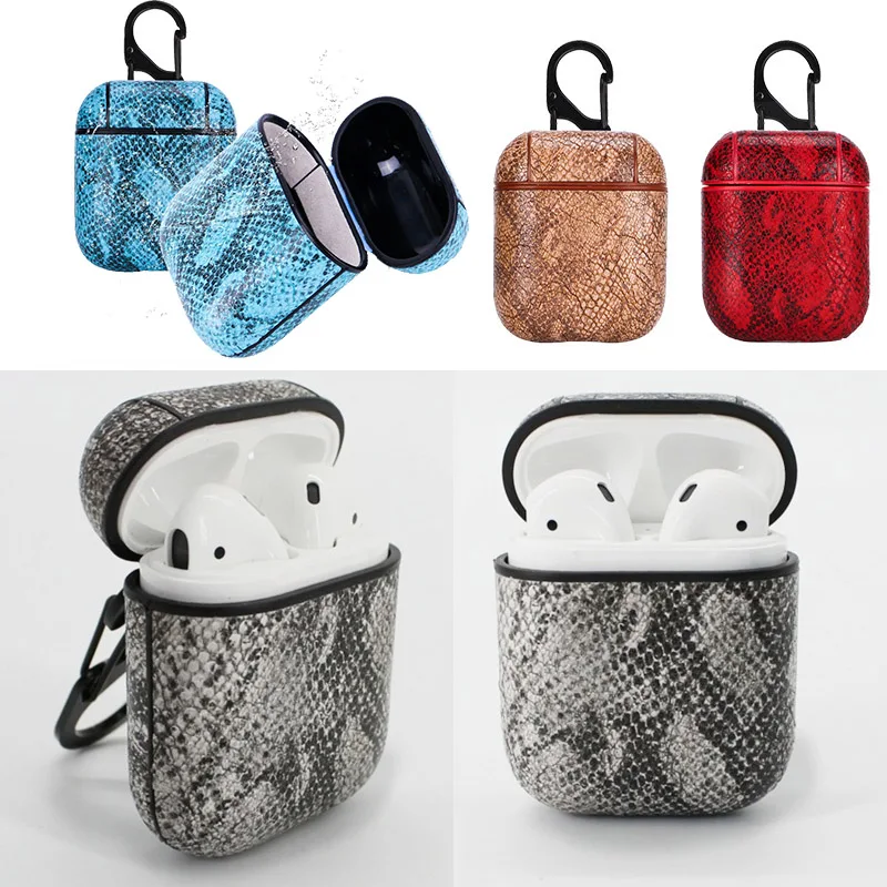 

Mini Earphone Case For iPhone Airpods Cover Storage Box PU Leather Protective Portable Headset Pouch Animal Snake Skin Style