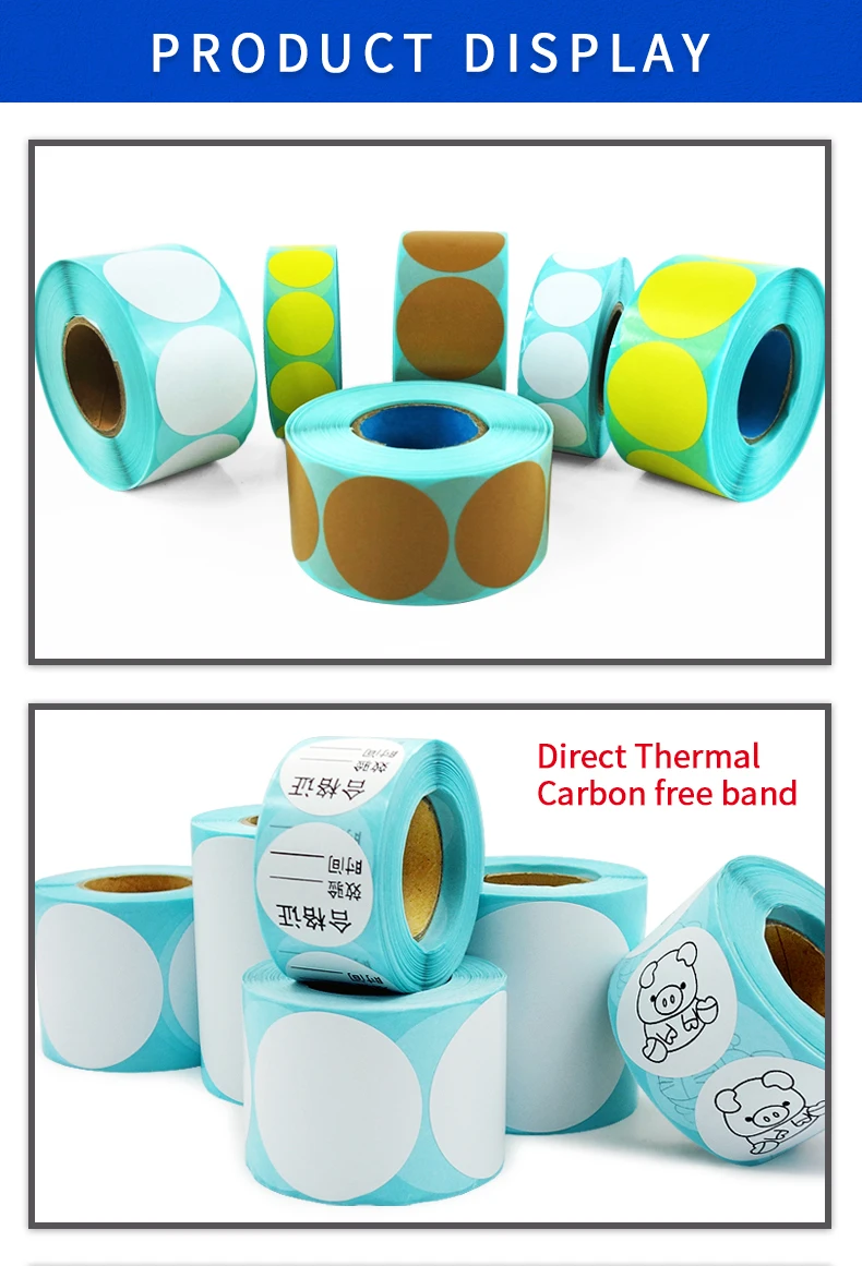 Direct Thermal Label Roll, Color / White Round Stickers, 1 Rolls, Packing seal label sticker