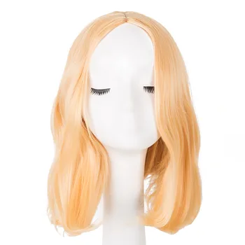 

Fei-Show Synthetic Short Wavy Middle Part Line Wig Picture Color with Heat Resistant Cosplay Party Salon Yellow Halloween Hair