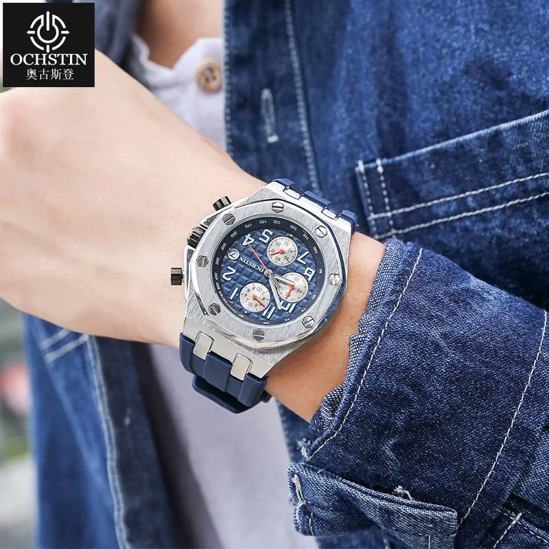 Мужские спортивные часы люксовый бренд большой черный хронограф синий военный кварцевые часы мужские водонепроницаемые силиконовый ремешок Relogio Masculino