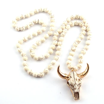 

Fashion Bohemian Tribal Jewelry White Stone Knotted Horn Pendant Necklaces For Women Ethnic Necklace