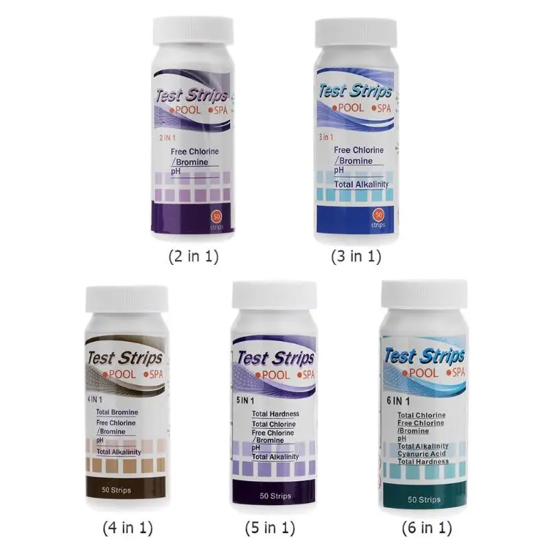

6-In-1 Swimming Pool PH Test Paper Residual Chlorine PH Value Alkalinity Hardness Test Strip PH Tester Pool Cleaner Accessories