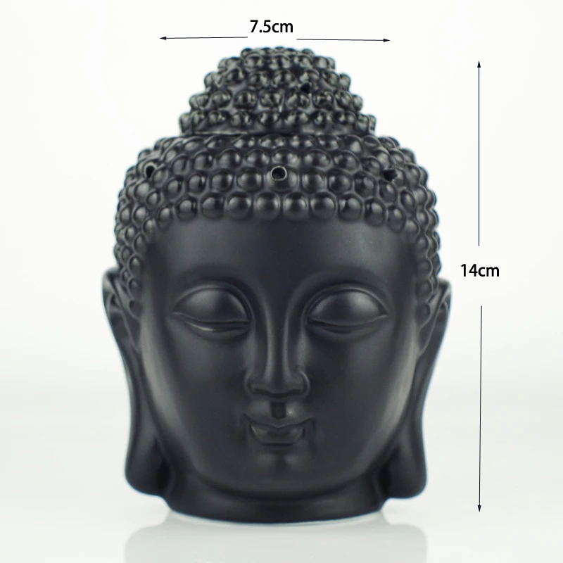 

Essential Oil Furnace Aromatherapy Burner Buddha Head Aroma Oil Station Ceramic Temple India Incense Black Buddha + 1 holder
