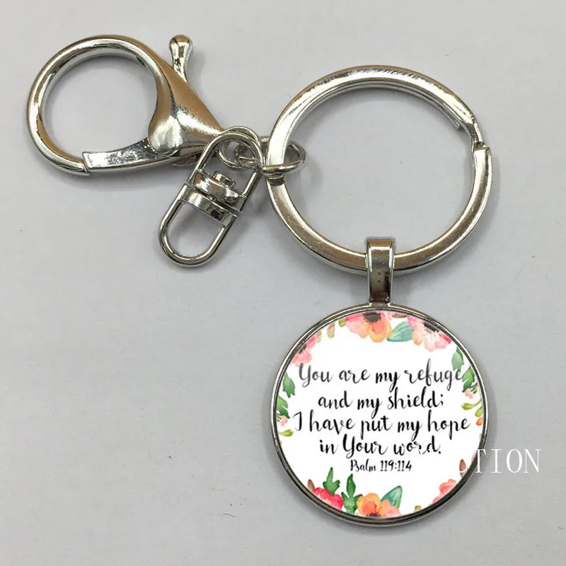 

NEW Psalm 119 114 Bible Verse Keychain You are my Refuge and my Shield I have put my Hope in Your Word Christian Quote Gifts