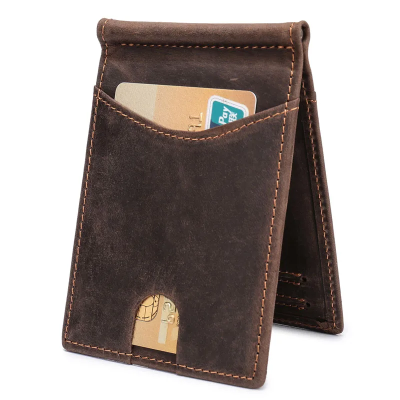

Wallet Men Leather Genuine Vintage Money Clip Men Wallets Small Perse Solid RFID Blocking Slim Wallet Carteira Masculina