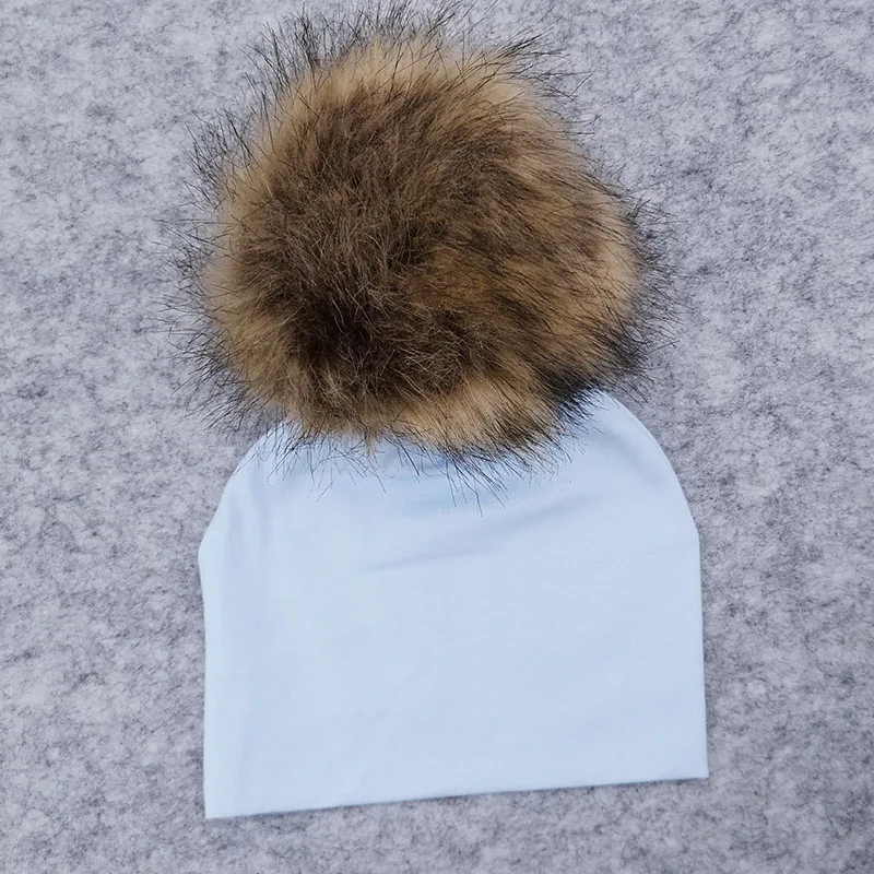 New Spring Newborn Baby Boys Girls Cotton Beanies Hats With Big Faux Fur Pompom Solid Cute Girls Hats Cap Hair Accessories