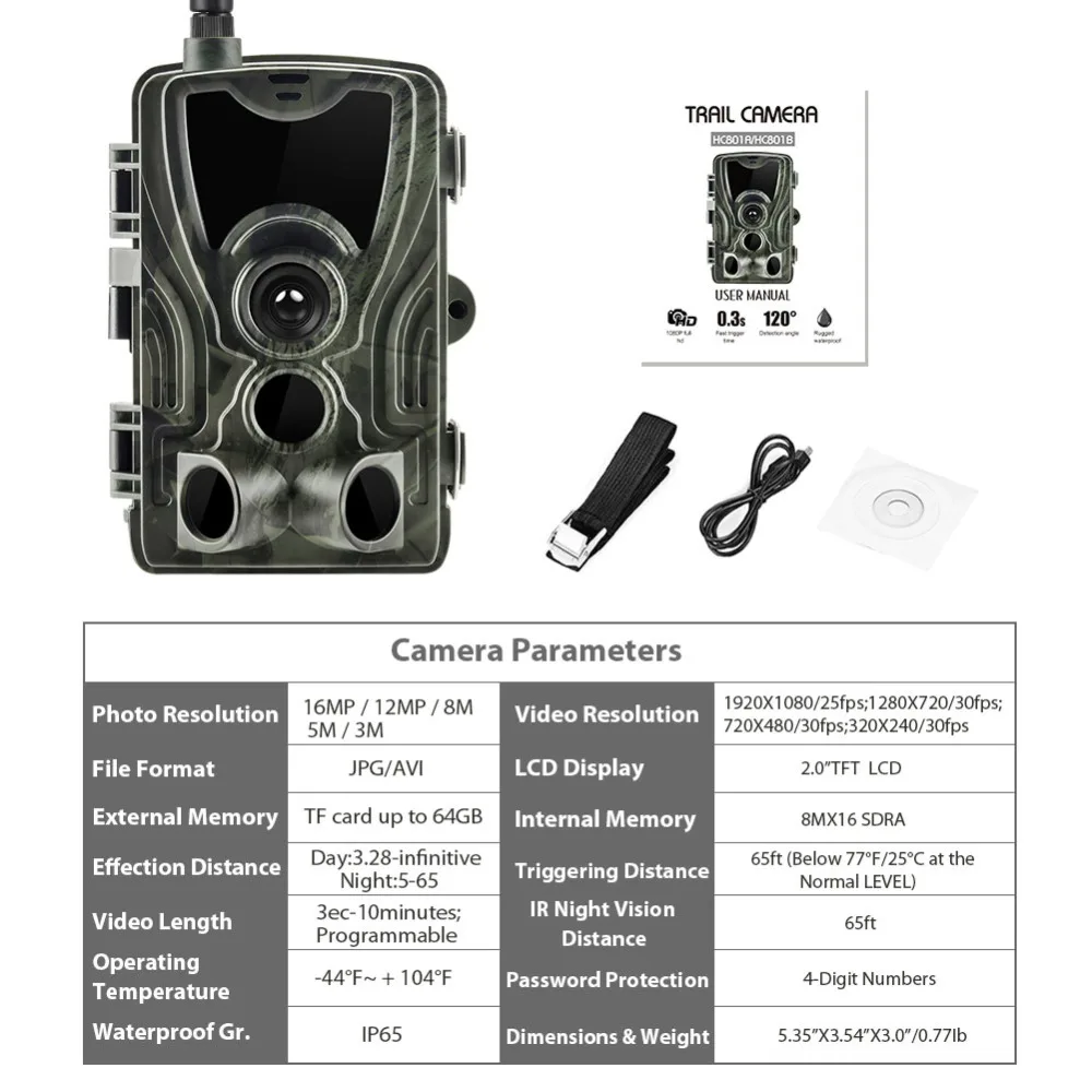 HC801M 2G Hunting Trail Camera 16MP 1080P MMS Wildlife camera 0.3s Trigger Photo traps Night Vision Hunter Camera Chasse (23)