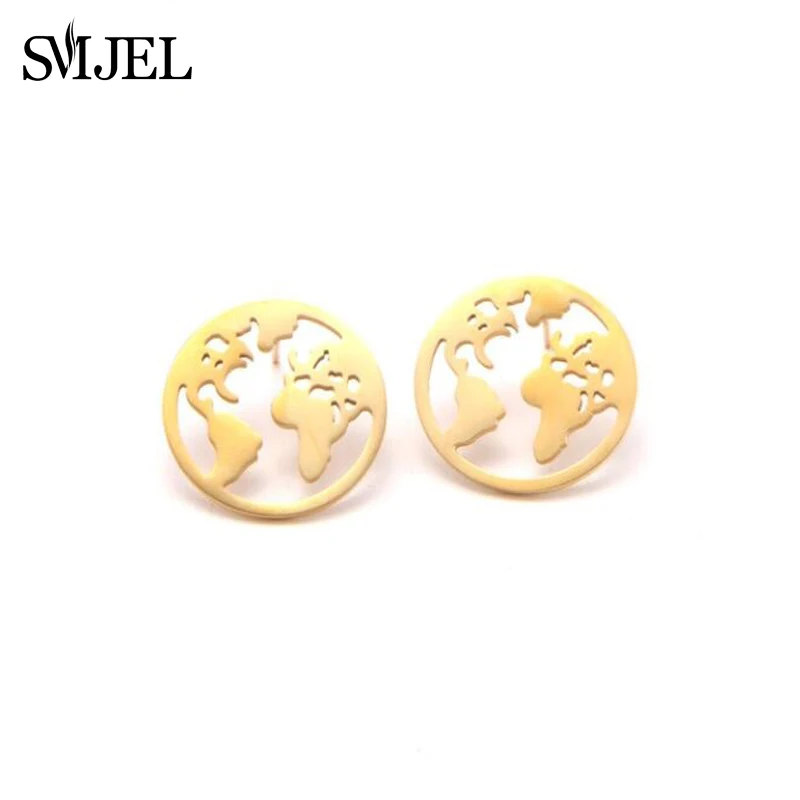 SMJEL, многослойное ожерелье с картой мира для женщин, розовое золото, круглый мир, монета, подвески, ожерелье, Wonderlust, ручной работы, ювелирное изделие, подарок - Окраска металла: GED130G Map Earring