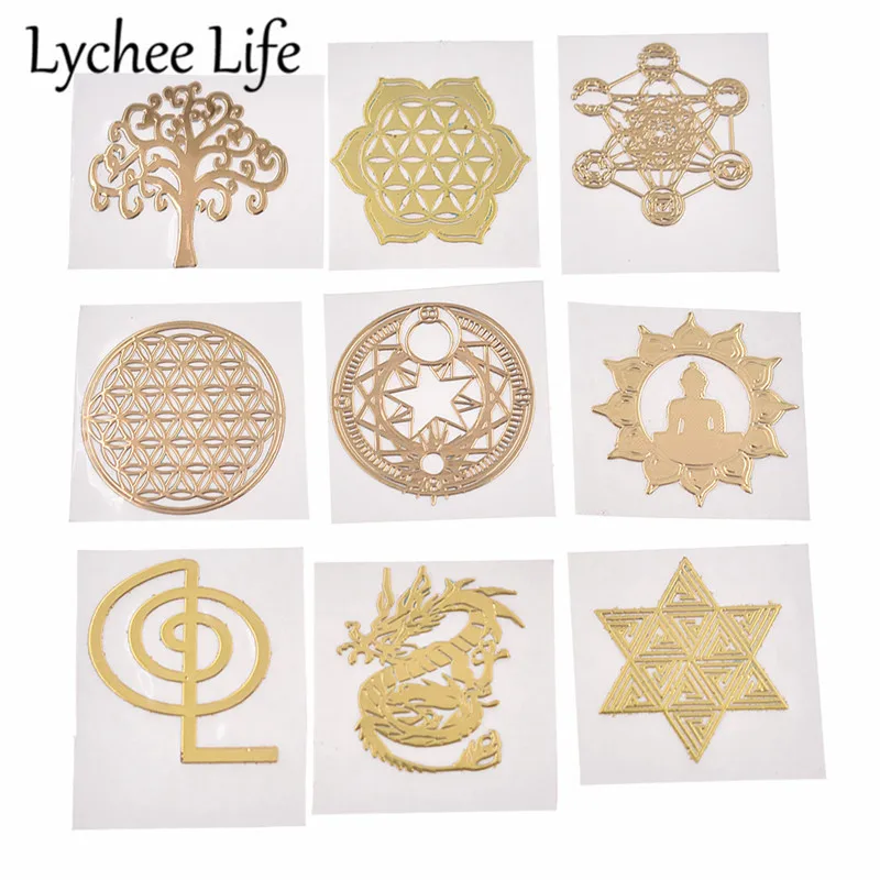 

5pcs Geometry Pattern Sticker DIY Round Tree Shape Metal Stickers For Window Wall Modern Home Tile Temple Decoration