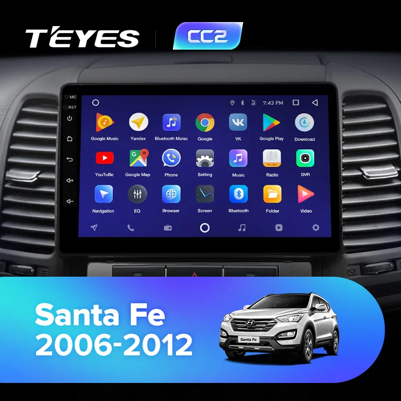 TEYES CC2 Штатная магнитола для Хендай Санта Фе 2 Hyundai Santa Fe 2 2006 2007 2008 2010 2012 Android 8.1, до 8-ЯДЕР, до 4+ 64ГБ 32EQ+ DSP 2DIN автомагнитола 2 DIN DVD GPS мультимедиа автомобиля головное устройство