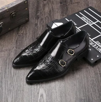 

Spring Man Italian Leather Oxfords Shoes 2018 Boss Buckle Strap Shoes Mens Single Monk Strap Shoes Pointed Toe Gents Oxfords