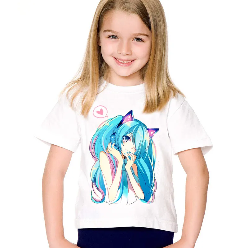 white-B Детская одежда с рисунком из аниме принтом для костюма vacaloid Hatsune футболки «Мику» забавные детские футболки, летние шорты с длинными рукавами футболки для мальчиков и для девочек Милая одежда для малышей, топы, HKP618 - Цвет: white-B