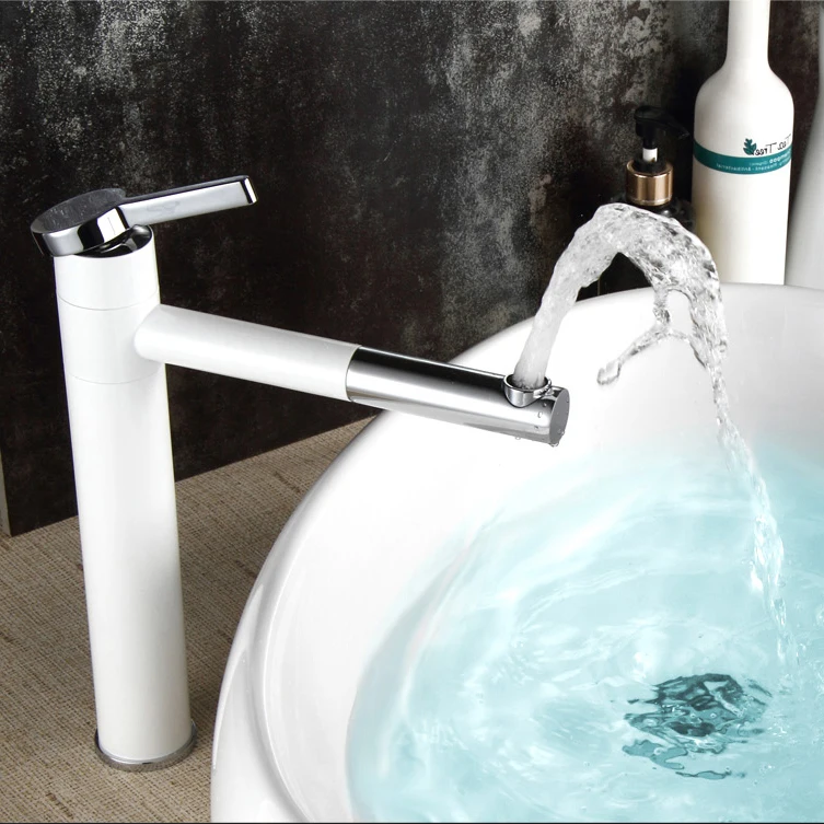 Billige Becken Mischbatterie 360 Grad Drehen Typ Becken Wasserhahn Weiß und Silber chrome Finish Bad Armaturen Einzigen Hand Bad LT 701